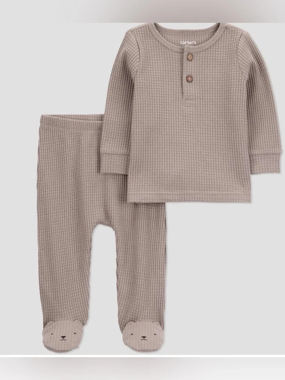 Carter's Taupe Waffle-Knit Play Set with Bear Footies